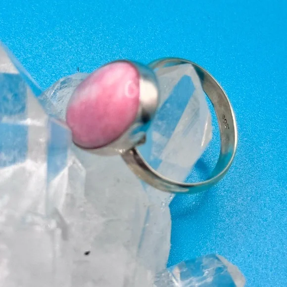 Rare Thulite From Norway Natural Stone 925 Sliver Adjustable Ring - Picture 3 of 6